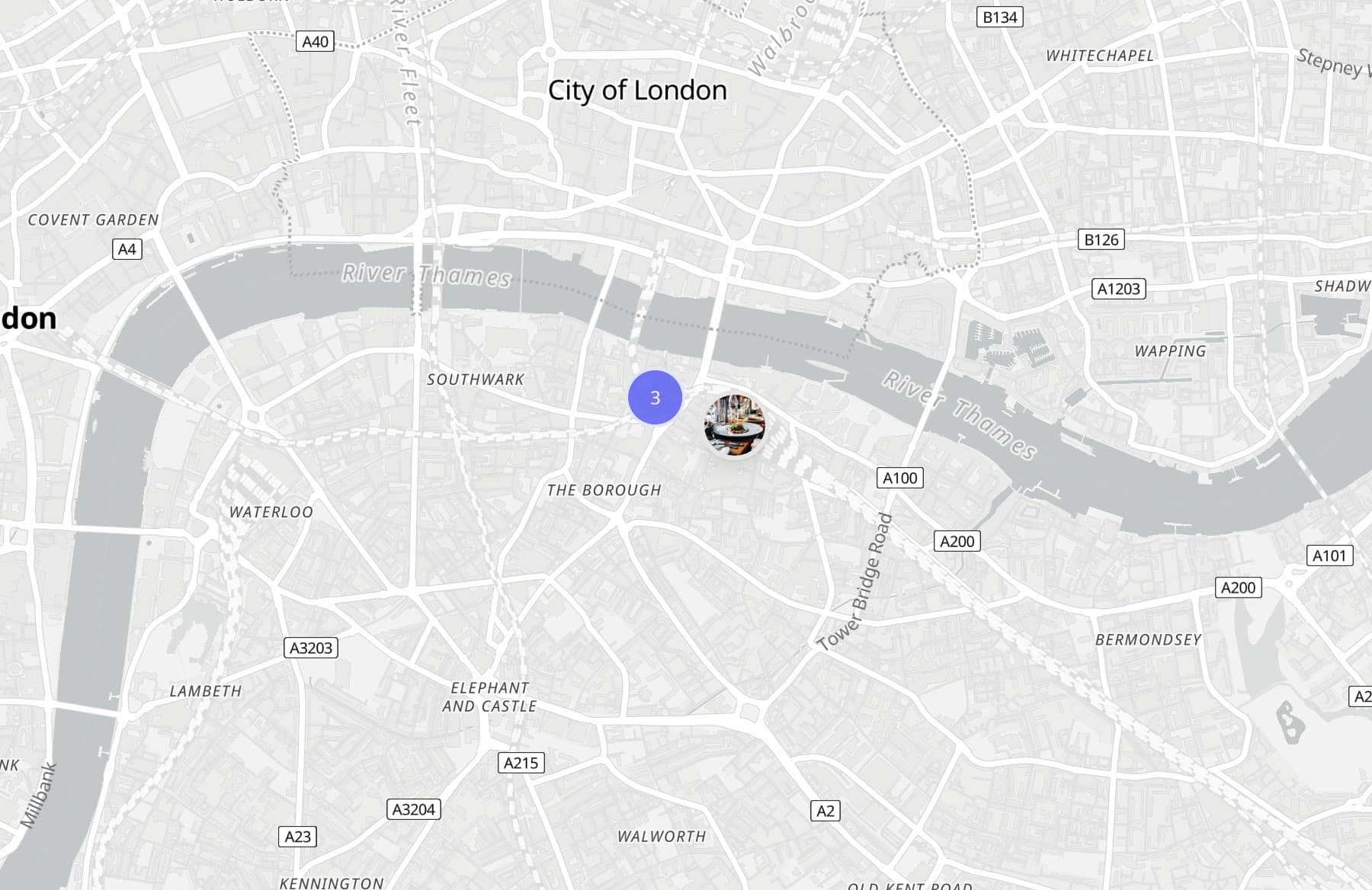 The browse map, showing open visits across London